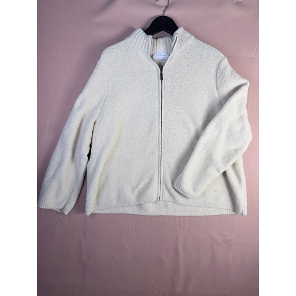 CJ Banks Women's Ivory Chenille Full Zip Sweater Jacket Cozy Plus Size
